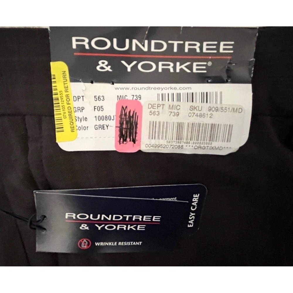 NWT Roundtree & Yorke Mens Dress Pants 40x30 Charcoal Gray Wrinkle Resistant - Picture 3 of 7